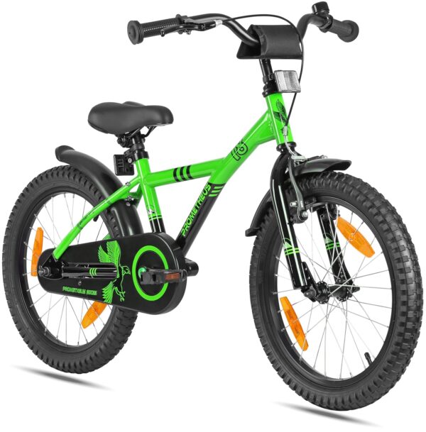 PROMETHEUS Kinderfahrrad 18 Zoll für Jungen, Grün-Schwarz